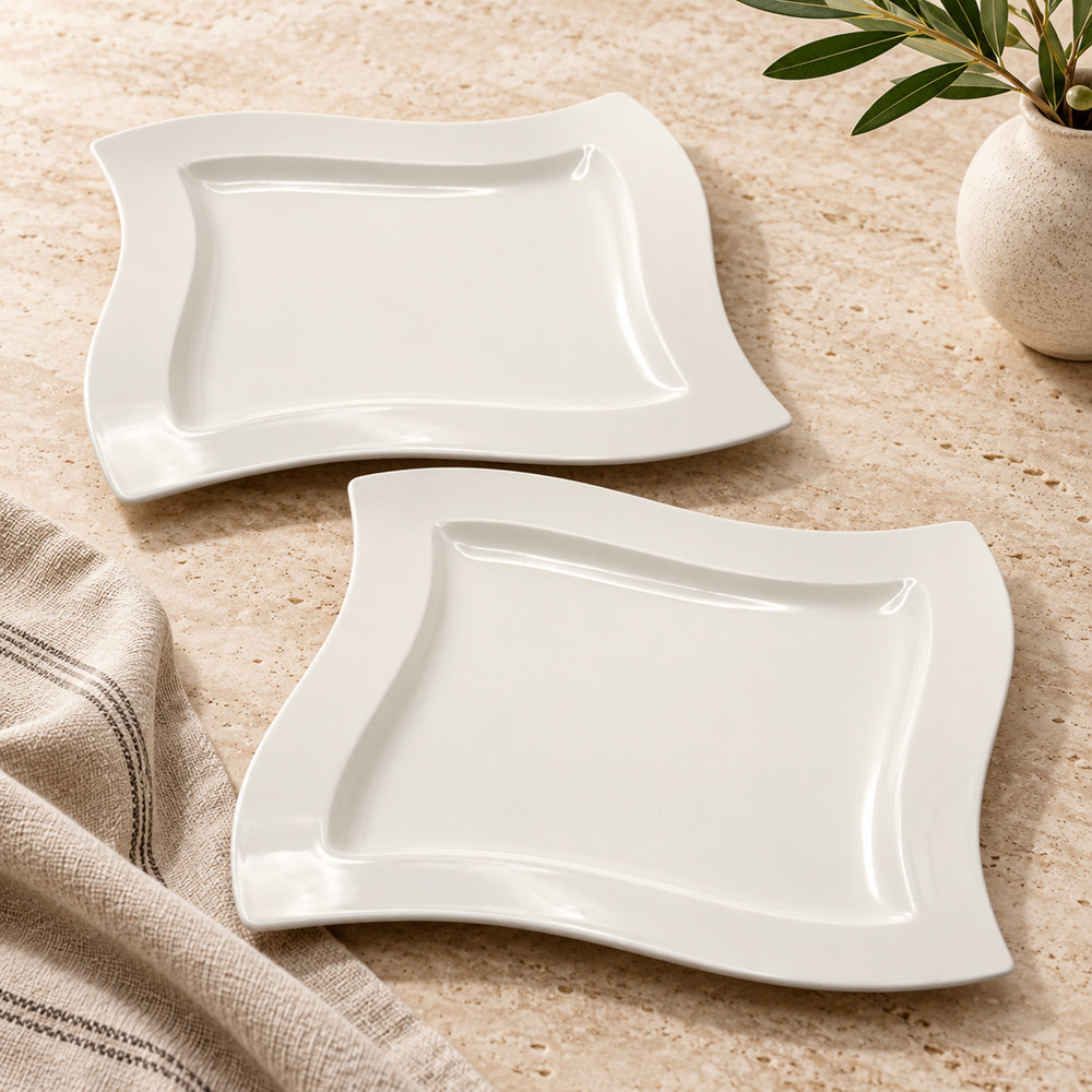 Villeroy & Boch New Wave Dinner Plates Pair 10" White Porcelain Germany Modern